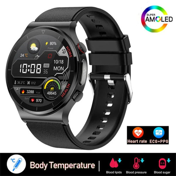 Planet Gates Brown leather 2024 New Laser Treatment Three High Smart Watch Men ECG PPG Heart Rate Blood Sugar Health Tracker Smart Watches For Huawei IOS