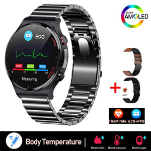 Planet Gates Brown leather 2024 New Laser Treatment Three High Smart Watch Men ECG PPG Heart Rate Blood Sugar Health Tracker Smart Watches For Huawei IOS