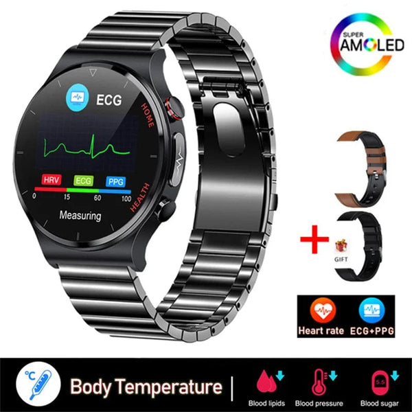 Planet Gates Brown leather 2024 New Laser Treatment Three High Smart Watch Men ECG PPG Heart Rate Blood Sugar Health Tracker Smart Watches For Huawei IOS