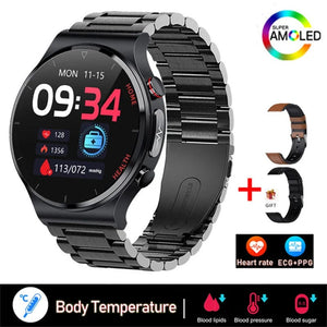 Planet Gates Brown leather 2024 New Laser Treatment Three High Smart Watch Men ECG PPG Heart Rate Blood Sugar Health Tracker Smart Watches For Huawei IOS