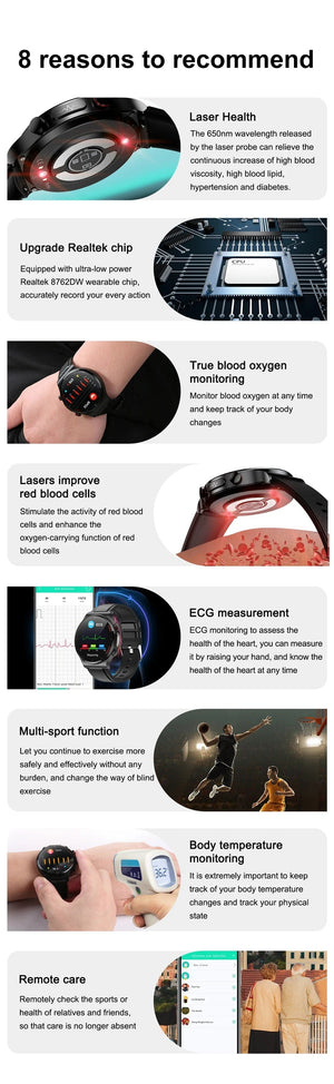 Planet Gates Brown leather 2024 New Laser Treatment Three High Smart Watch Men ECG PPG Heart Rate Blood Sugar Health Tracker Smart Watches For Huawei IOS