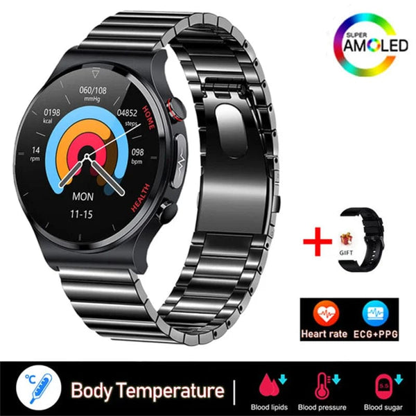 Planet Gates Brown leather 2024 New Laser Treatment Three High Smart Watch Men ECG PPG Heart Rate Blood Sugar Health Tracker Smart Watches For Huawei IOS