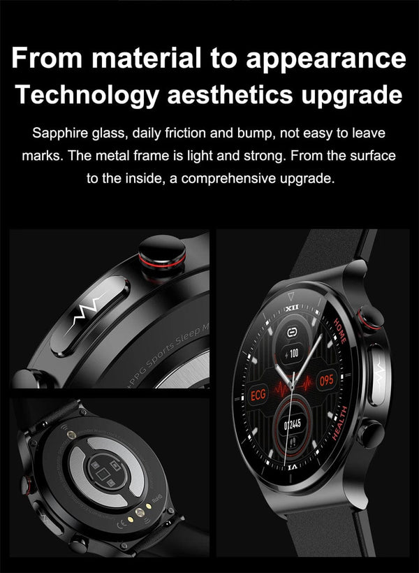 Planet Gates Brown leather 2024 New Laser Treatment Three High Smart Watch Men ECG PPG Heart Rate Blood Sugar Health Tracker Smart Watches For Huawei IOS