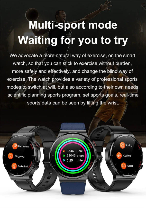 Planet Gates Brown leather 2024 New Laser Treatment Three High Smart Watch Men ECG PPG Heart Rate Blood Sugar Health Tracker Smart Watches For Huawei IOS