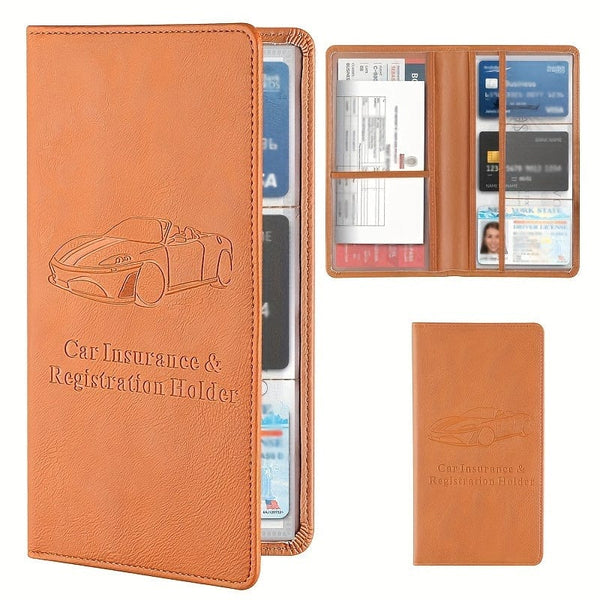 Planet Gates Brown / Long Car Registration & Insurance Card Holder For Men And Women, Auto Glove Box Organizer Document Wallet Faux Leather Manual Folder