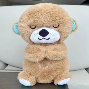 Planet Gates Brown New Breathing Bear Baby Soothing Otter Plush Doll Toy Baby Kids Soothing Music Sleeping Companion Sound and Light Doll Toy Gift
