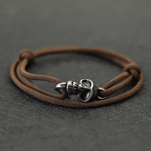 Planet Gates Brown New Gothic Skull Bracelet For Men Handmade Sliding Adjustable Thin String Braslet Easy Hook Nautical Skeleton Braclet Pulseria