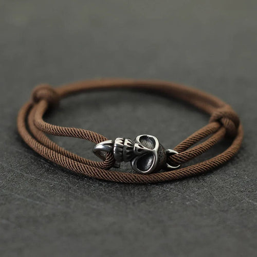 Planet Gates Brown New Gothic Skull Bracelet For Men Handmade Sliding Adjustable Thin String Braslet Easy Hook Nautical Skeleton Braclet Pulseria