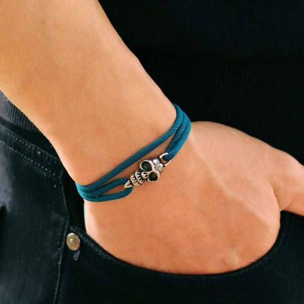 Planet Gates Brown New Gothic Skull Bracelet For Men Handmade Sliding Adjustable Thin String Braslet Easy Hook Nautical Skeleton Braclet Pulseria