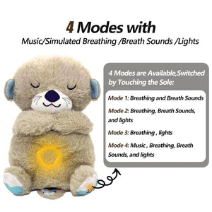 Planet Gates Brown Otter / 26cm-32cm 4 Modes Baby Breathing Soothing Elephant Plush Doll Toy Sleeping Companion Music and Light Doll Sensory Stuffed Toy Kids Gift