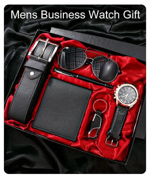 Planet Gates BROWN SHAARMS Men Gift Watch Business Luxury Company Mens Set 6 in 1 Watch Glasses Pen Keychain Belt Purse Welcome Holiday Birthday