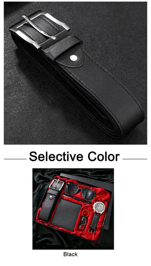 Planet Gates BROWN SHAARMS Men Gift Watch Business Luxury Company Mens Set 6 in 1 Watch Glasses Pen Keychain Belt Purse Welcome Holiday Birthday