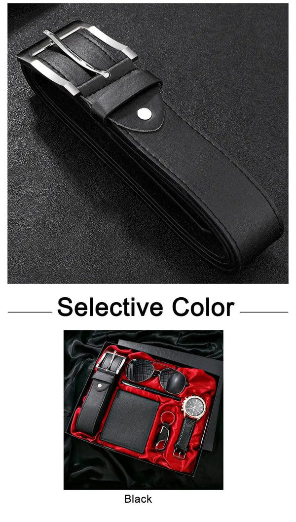 Planet Gates BROWN SHAARMS Men Gift Watch Business Luxury Company Mens Set 6 in 1 Watch Glasses Pen Keychain Belt Purse Welcome Holiday Birthday