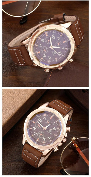 Planet Gates BROWN SHAARMS Men Gift Watch Business Luxury Company Mens Set 6 in 1 Watch Glasses Pen Keychain Belt Purse Welcome Holiday Birthday