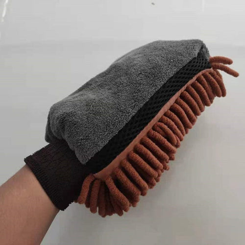Planet Gates Brown Waterproof Car Wash Microfiber Chenille Gloves Thick Car Cleaning Mitt Wax Detailing Brush Auto Care Double-faced Glove
