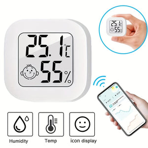 Planet Gates BT Thermometer 1pc Wireless Hygrometer Thermometer, Modern White Square Digital Thermometer For Home