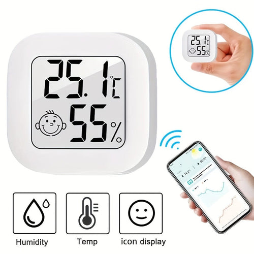 Planet Gates BT Thermometer 1pc Wireless Hygrometer Thermometer, Modern White Square Digital Thermometer For Home