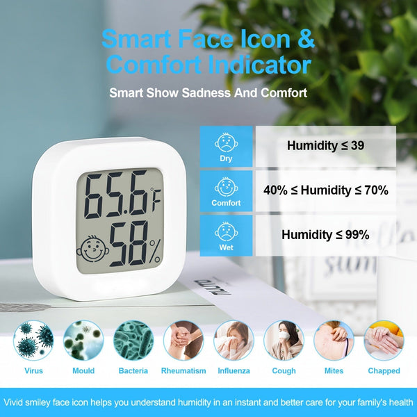Planet Gates BT Thermometer 1pc Wireless Hygrometer Thermometer, Modern White Square Digital Thermometer For Home