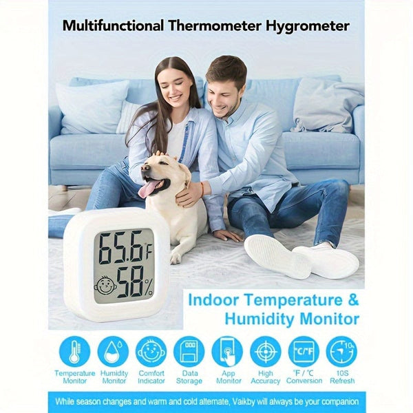 Planet Gates BT Thermometer 1pc Wireless Hygrometer Thermometer, Modern White Square Digital Thermometer For Home