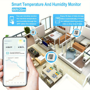 Planet Gates BT Thermometer 1pc Wireless Hygrometer Thermometer, Modern White Square Digital Thermometer For Home