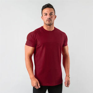 Planet Gates Burgundy / XXL New Fashion Plain Tops Tees Fitness Mens T Shirt Short Sleeve Muscle Joggers Bodybuilding Tshirt Male Gym Clothes Slim Fit Shirt