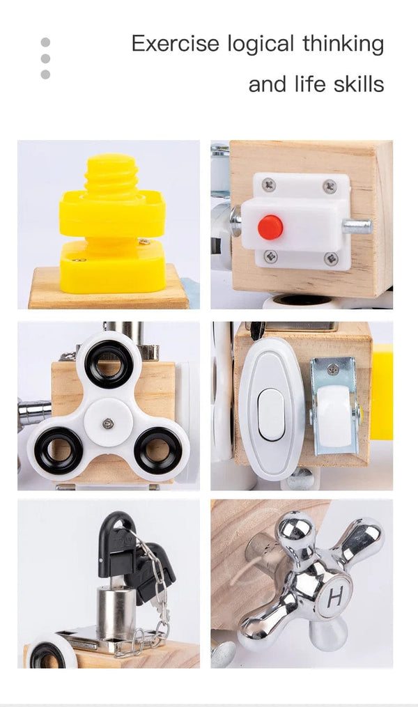 Planet Gates Busy Cube Kids Busy Cube Wooden Busy Block Montessori Educational Toys Hands-on Grasping Ability Training Lock Box Children Early Learning