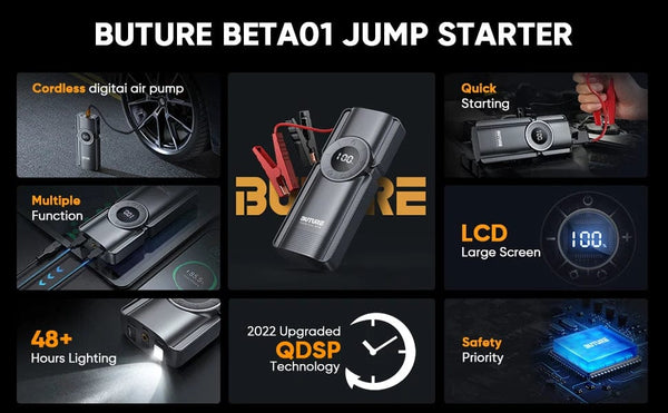 Planet Gates Buture 4 In 1 Jump Starter 150PSI Pump Air Compressor 20000mAh Power Bank 2500A Starting Device 15V Digital Tire Inflator