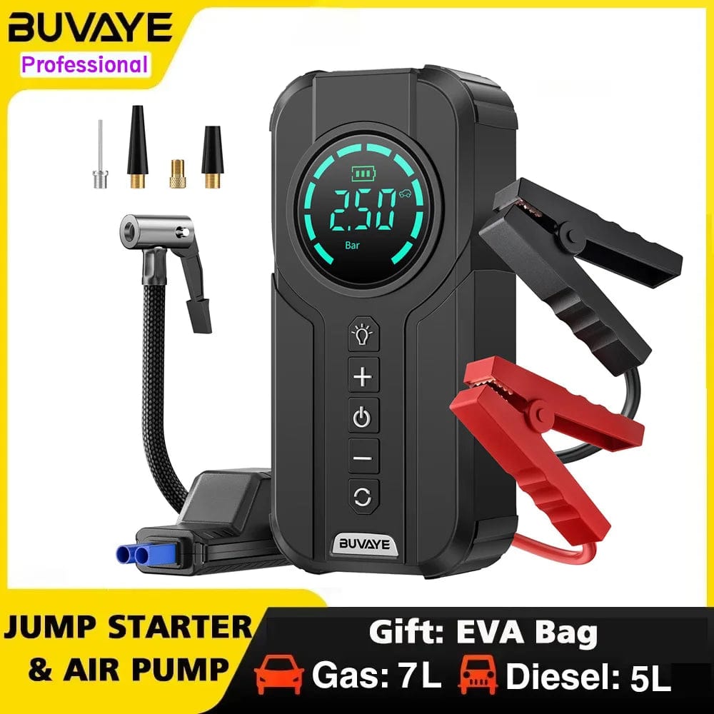 Planet Gates BUVAYE Car Jump Starter Air Pump Multi-function Air Compressor Convenient Tire Inflator Portable Battery Starter With EVA Bag