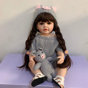 Planet Gates BZDOLL 55cm 22inch Lifelike Reborn Baby Girl Doll Soft Silicone Long Brown Hair Realistic Princess Toddler Bebe Birthday Gift