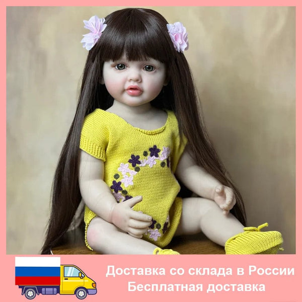 Planet Gates BZDOLL 55cm 22inch Lifelike Reborn Baby Girl Doll Soft Silicone Long Brown Hair Realistic Princess Toddler Bebe Birthday Gift