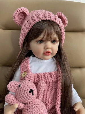 Planet Gates BZDOLL 55cm 22inch Lifelike Reborn Baby Girl Doll Soft Silicone Long Brown Hair Realistic Princess Toddler Bebe Birthday Gift