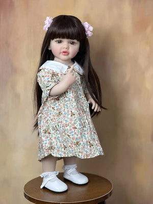 Planet Gates BZDOLL 55cm 22inch Lifelike Reborn Baby Girl Doll Soft Silicone Long Brown Hair Realistic Princess Toddler Bebe Birthday Gift