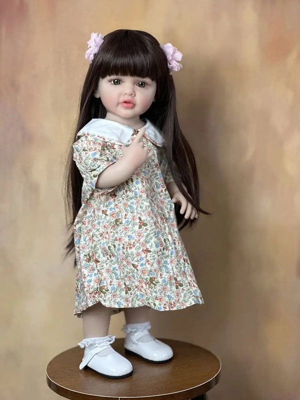 Planet Gates BZDOLL 55cm 22inch Lifelike Reborn Baby Girl Doll Soft Silicone Long Brown Hair Realistic Princess Toddler Bebe Birthday Gift