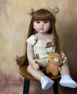 Planet Gates BZDOLL 55cm 22inch Lifelike Reborn Baby Girl Doll Soft Silicone Long Brown Hair Realistic Princess Toddler Bebe Birthday Gift