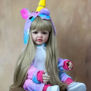 Planet Gates BZDOLL 55cm 22inch Lifelike Reborn Baby Girl Doll Soft Silicone Long Brown Hair Realistic Princess Toddler Bebe Birthday Gift