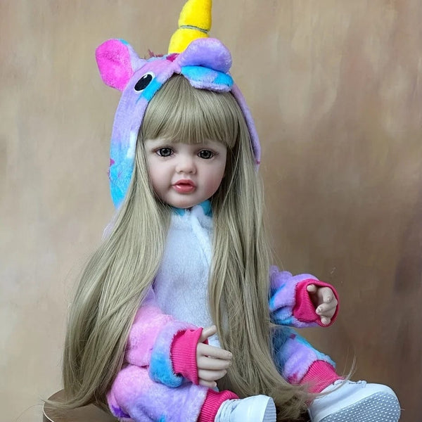 Planet Gates BZDOLL 55cm 22inch Lifelike Reborn Baby Girl Doll Soft Silicone Long Brown Hair Realistic Princess Toddler Bebe Birthday Gift