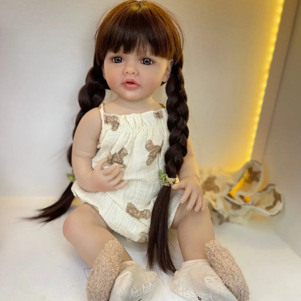 Planet Gates BZDOLL 55cm 22inch Lifelike Reborn Baby Girl Doll Soft Silicone Long Brown Hair Realistic Princess Toddler Bebe Birthday Gift