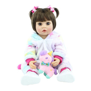 Planet Gates BZDOLL 55cm 22inch Lifelike Reborn Baby Girl Doll Soft Silicone Long Brown Hair Realistic Princess Toddler Bebe Birthday Gift