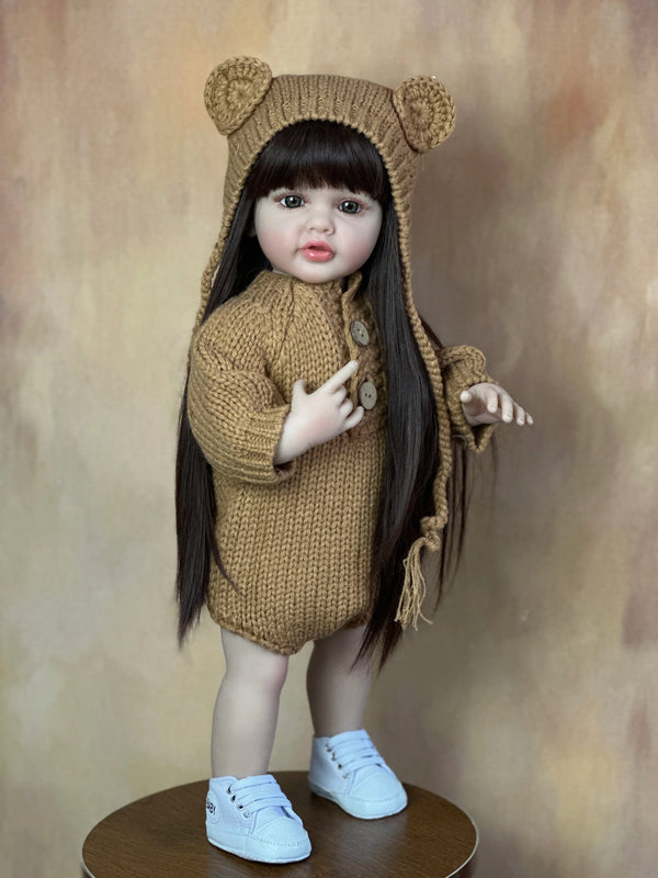 Planet Gates BZDOLL 55cm 22inch Lifelike Reborn Baby Girl Doll Soft Silicone Long Brown Hair Realistic Princess Toddler Bebe Birthday Gift