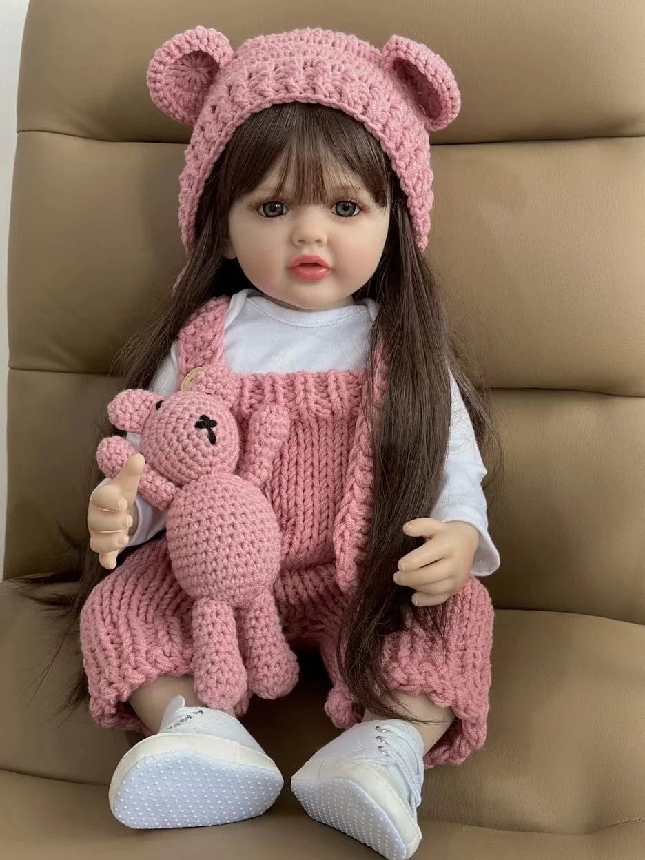 Planet Gates BZDOLL 55cm 22inch Lifelike Reborn Baby Girl Doll Soft Silicone Long Brown Hair Realistic Princess Toddler Bebe Birthday Gift