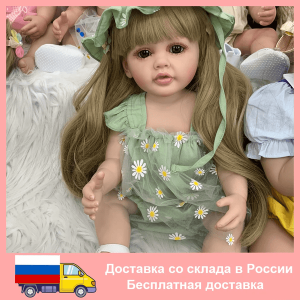 Planet Gates BZDOLL 55cm 22inch Lifelike Reborn Baby Girl Doll Soft Silicone Long Brown Hair Realistic Princess Toddler Bebe Birthday Gift