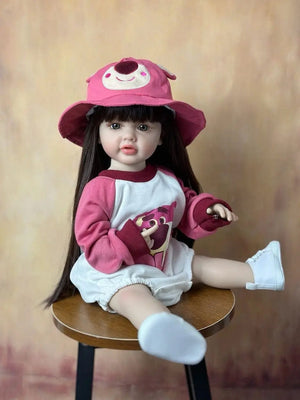 Planet Gates BZDOLL 55cm 22inch Lifelike Reborn Baby Girl Doll Soft Silicone Long Brown Hair Realistic Princess Toddler Bebe Birthday Gift