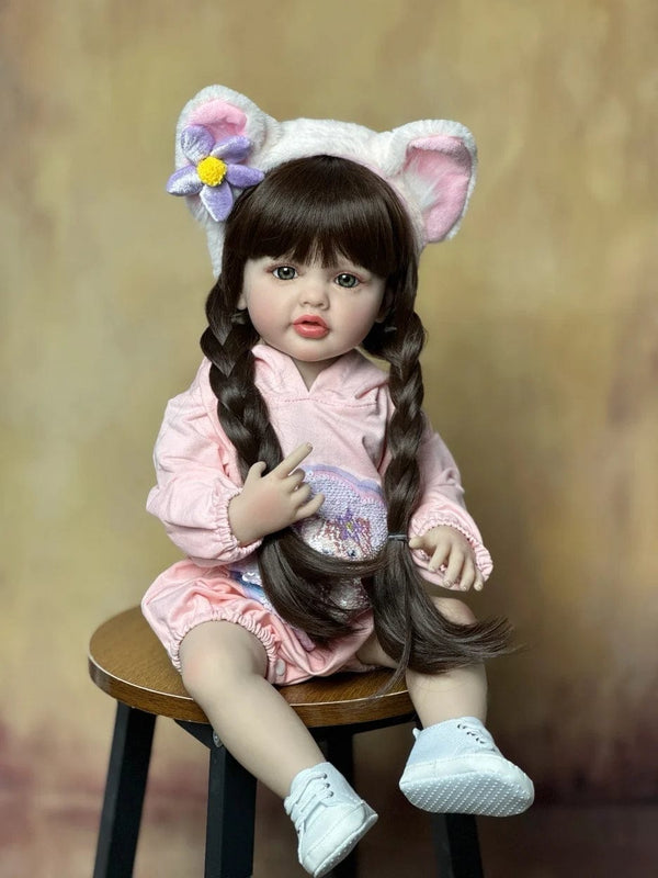 Planet Gates BZDOLL 55cm 22inch Lifelike Reborn Baby Girl Doll Soft Silicone Long Brown Hair Realistic Princess Toddler Bebe Birthday Gift