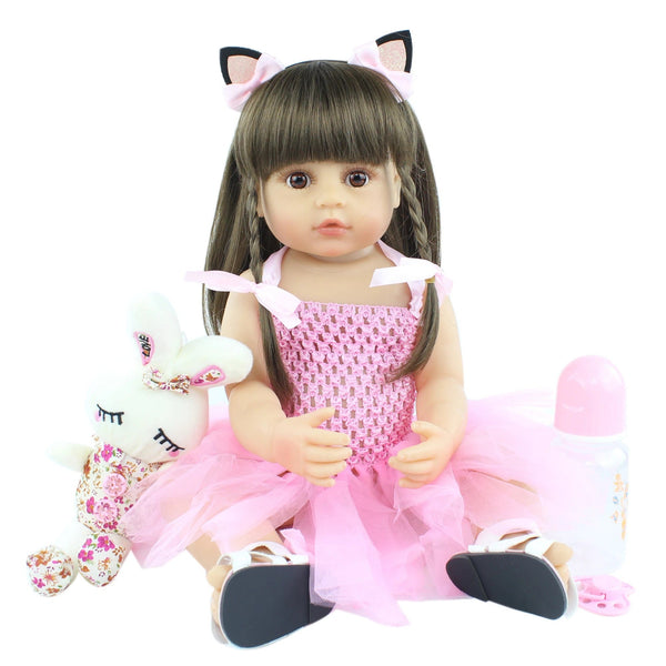 Planet Gates BZDOLL 55cm 22inch Lifelike Reborn Baby Girl Doll Soft Silicone Long Brown Hair Realistic Princess Toddler Bebe Birthday Gift