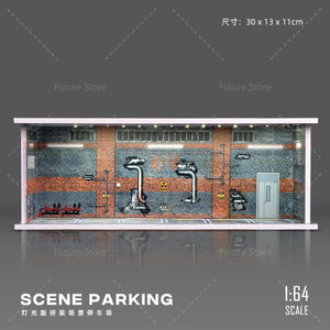 Planet Gates C 1/64 Simulated Parking Lot Model Miniature Scene Parking Lot PVC Assembly with Light Parking Space Model Display Frame