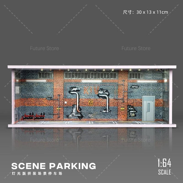 Planet Gates C 1/64 Simulated Parking Lot Model Miniature Scene Parking Lot PVC Assembly with Light Parking Space Model Display Frame