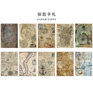 Planet Gates C 10 Pcs Junk Journal Large Size Retro Map Material Paper Diy Scrapbooking Collage Album Week Diary Decoration Background Paper