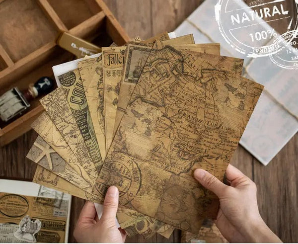 Planet Gates C 10 Pcs Junk Journal Large Size Retro Map Material Paper Diy Scrapbooking Collage Album Week Diary Decoration Background Paper