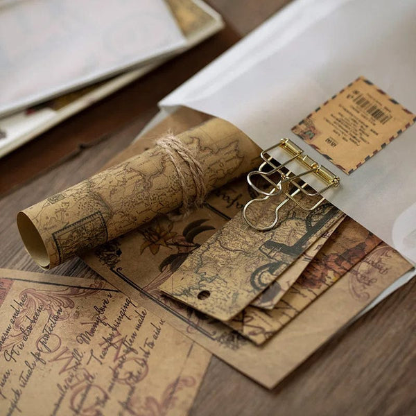 Planet Gates C 10 Pcs Junk Journal Large Size Retro Map Material Paper Diy Scrapbooking Collage Album Week Diary Decoration Background Paper