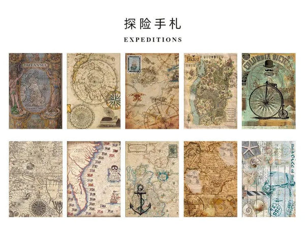 Planet Gates C 10 Pcs Junk Journal Large Size Retro Map Material Paper Diy Scrapbooking Collage Album Week Diary Decoration Background Paper